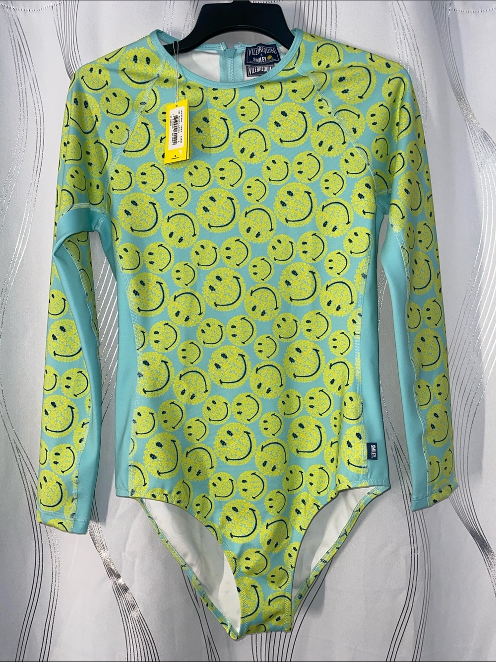 Vilebrequin x Smiley (L) Women Limited Edition Swim Rash Guard, Aqua and Yellow
